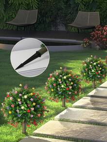 2pcs, 21" Outdoor Artificial Greenery Trees With Faux Eucalyptus & Camellia Flowers, UV-Resistant Plastic, Ground Stakes Included - Perfect For Garden, Patio, All-Season Decor, Spring & Summer, Ideal For Parties, Holidays, And Outdoor Events - Green-b - View 4