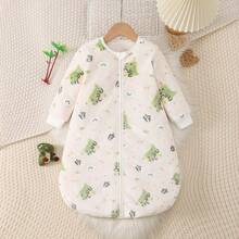 1 pieza Saco de dormir antikick con estampado aleatorio de dinosaurios lindo para recién nacidos, diseño reversible con cremallera suave y cómodo, proporciona un ambiente de sueño cálido y acogedor para bebés, otoño/invierno - Albaricoque - Ver 11