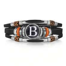 1pc Fashionable 26 English Letter Leather Bracelet, Handmade Adjustable Braided Bracelet For Men - Black - View 12