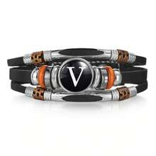 1pc Fashionable 26 English Letter Leather Bracelet, Handmade Adjustable Braided Bracelet For Men - Black - View 21