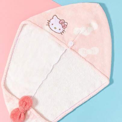 Miniso 1个三丽鸥卡通粉色干发帽 - 柔软吸水面料，印有Hello Kitty图案，速干干发巾帽，适合淋浴后使用