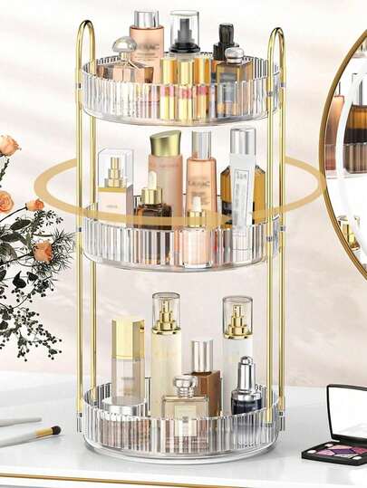 Bathroom Makeup Turntable Rotating Shelf Storage Rack, Large Capacity Cosmetics Storage Box, Countertop Makeup Rack, Suitable For Placing Cosmetics, Perfumes, Lotions, Skin Care Products, Makeup Brushes, Lipsticks