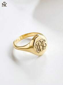 1pc Customized Ring, Laser Engraved Name, Personalized Initial Ring, Monogram Ring, Single Letter Ring, Gift For Her, Personalized Jewelry - Multicolor - View 6