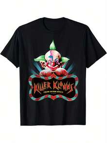 Camiseta Gráfica de los Payasos Asesinos del Espacio para Hombre - Suave y Transpirable, Tallas Grandes L-5XL, Camiseta de Manga Corta con Arte Cómico Retro, Cara de Payaso y Letras de Payasos para Halloween, Navidad, Uso Casual - Ropa Inspirada en Películas de Terror Vintage - Negro - Ver 7