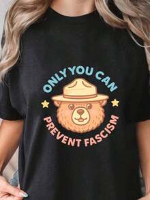 2026 Summer TopsOnly You Can Prevent Fescism Shirt, Trrmp Progressive Liberal Funny Political Gift Oversized Graphic Tees For Women,100% Cotton Womens Oversized Printed Graphic T-Shirts Women Casual Round Neck Short Sleeve Tee 1pcs Fashion Shirt, Halloween Gift, Xmas GiftLoose And Comfortableshirt - Black002 - 查看 12