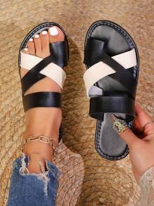 1 par de zapatillas planas de punta redonda para mujer, de moda casual y cómodas para uso en exteriores y playa - Marrón - Ver 5