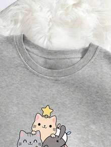 Valentine Outfits For Women20262025 New Sweatshirts Women's Fleece-Lined Round Neck Sweater - Fun Cat And Star Print, Comfortable Winter And Autumn Pullover, Machine Washable, Casual Loose And Comfortable Garmentvalentine's Day Valentines Clothes - 杏色 - 查看 8