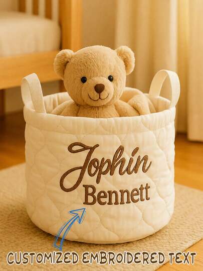 1pc Customized Embroidered Toy Storage Basket, Embroidered Storage Basket, Party Gift, Storage For Toys & Clothes, Personalized Gift, Collectible Storage Basket