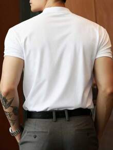 Áo thun nam tay ngắn cổ Henley màu trơn, kiểu dáng thường ngày, thích hợp cho mùa hè. - trắng - Xem 2