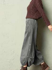 Women's Trousers, Old Money Style, Corduroy Solid Color Women's Cargo Pants, Suitable For Daily Wear, All Seasons, Office Attire