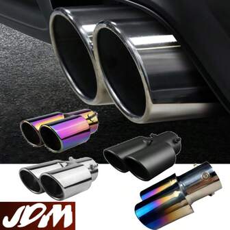 1pc 2.5 Inch / 6.3 Cm Diameter Exhaust Tip, Angled Straight Dual-Outlet Stainless Steel Design, Rear Tail Decoration Piece, High Quality Universal Auto Modification Part, Car Motorcycle Exterior Upgrade Accessory