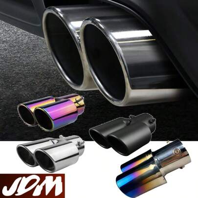1pc 2.5 Inch / 6.3 Cm Diameter Exhaust Tip, Angled Straight Dual-Outlet Stainless Steel Design, Rear Tail Decoration Piece, High Quality Universal Auto Modification Part, Car Motorcycle Exterior Upgrade Accessory