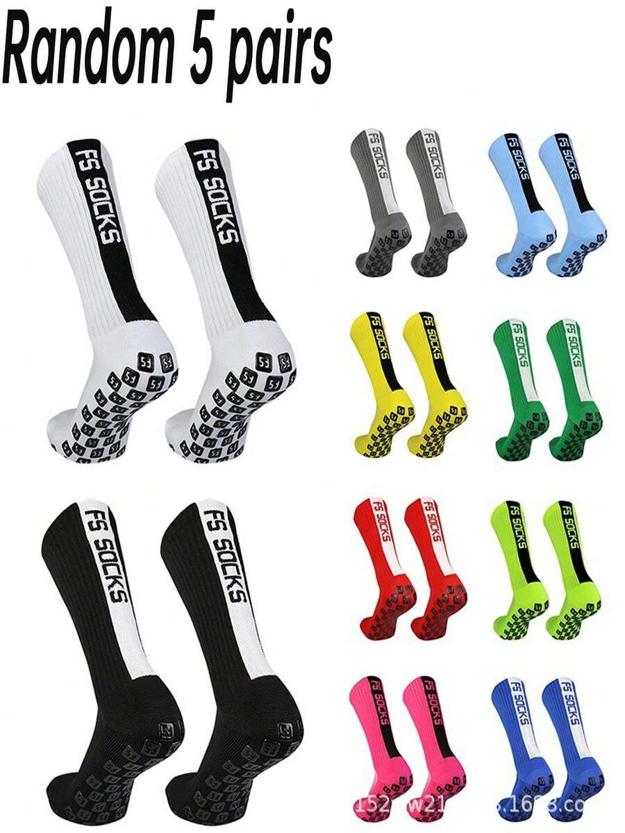 1/3/5 Pairs Random FS Sports Football Socks, Non-Slip Dotted Sole, , Versatile Sports Socks, - Multicolor - View 1