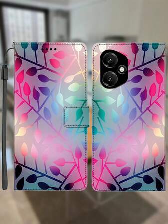 /Honor Gradient Färgglad Lövdesign PU Läder Plånboksfodral Till Telefon Med Kortfack, Stativ, Snodd - Julklapp