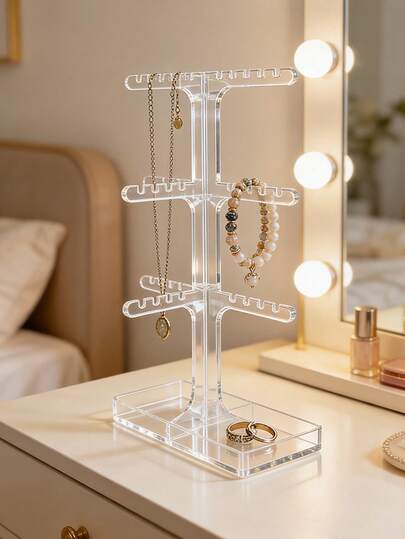 1 Set Acrylic Jewelry Display Stand, Multi-Layer Showcase, DIY Assembled Jewelry Organizer Rack For Home, Bedroom, Travel, Earrings, Bracelets, Necklaces, Desktop Decor, Makeup Room Decor