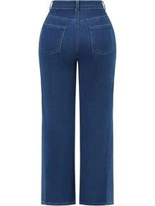 THUNDER Womens High Waisted Wide Leg Jeans Stretchy Distressed Pants - Patch Blue - View 3