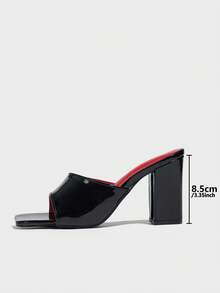 Women's Square Toe Chunky Heel Mule Sandals, Summer Breathable Slip-On Clogs, Sexy Casual Versatile Open Toe Elegant Comfortable High Heel Sandals, Black - Black - View 4