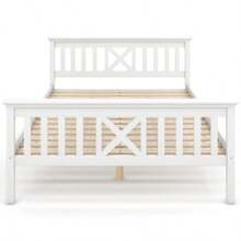 Holzbett Doppelbett Aus Bettgestell Mit Lattenrost Holzbett Mit Kopfteil - 140 X 200 Cm Massivholz Kinderbett Jugendbett Kiefer Massiv White - White - View 1