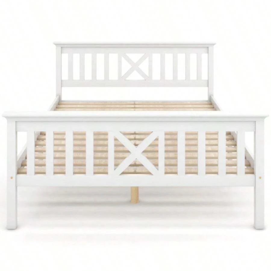 Holzbett Doppelbett Aus Bettgestell Mit Lattenrost Holzbett Mit Kopfteil - 140 X 200 Cm Massivholz Kinderbett Jugendbett Kiefer Massiv White - White - View 1