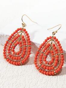 1 对手工串珠玻璃珠泪珠和圆形耳环，复古波西米亚风格，多种颜色可选（灰色、黑色、绿色、粉色、白色、橙色、紫色、香槟色）- 适合日常、度假、派对、礼物 - 橘色 - 查看 6