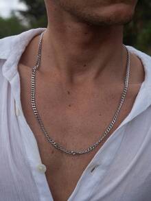 1pc Gold-Plated Men's Chain Necklace, Stainless Steel Fine Cuban Link, Waterproof And Fade-Resistant, Suitable For Matching Various Pendants, Fashion Jewelry Gift For Men - Black - View 3