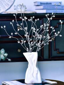 1pc Exquisite Handmade Rhinestone Flower Branch Elegant Vase Decoration DIY Valentine's Day Wedding Bouquet Holiday Party Decoration Props Indoor Home Decor - Silver - View 7