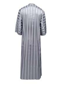 New Middle Eastern Moroccan Dubai Clothing Striped Robe, Mid-Sleeve Embroidered Saudi Arabian - Light Grey - View 4