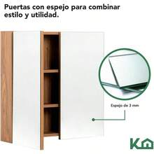 Kingshouse Botiquín con Espejo para Baño con 2 Puertas - Color Madera - Gabinete Organizador con Repisas - 60x14x60 cm - Melamina 16 mm - Mueble Armable para Hogar - Madera - Ver 5