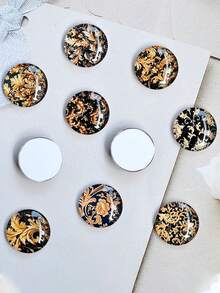 时尚金色黑色花朵 12mm/20mm/25mm 圆形照片玻璃凸面宝石演示 平底制作配件