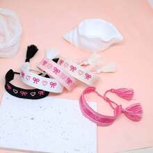 1pc Vintage Embroidered Bow & Heart Handmade Braided Boho Bracelet, Suitable For Valentine's Day, Everyday, Party, Friends, Travel, Wedding - Bow Heart - View 5