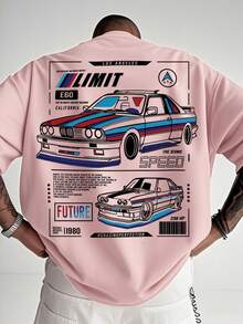 男士宽松黑色短袖衬衫 | 复古赛车图案 | 洛杉矶街头服饰风格 - 粉色 - 查看 2