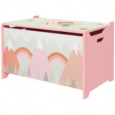 Storage Box With Storage Space, Toy Box With Anti-Pinch Hinges On The Lid, Cute Animal Design, 60 X 37 X 39 Cm, Pink
