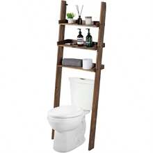 Ladder ShelvesMyGift - Estante Inclinado de 3 Niveles para baño está diseñado para colocarse sobre el Inodoro; Hecho de Madera en Color marrón Oscuro - Marrn - Ver 1