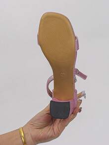 2026 New Round Toe Chunky Heel Strap Rhinestone Buckle Sexy Women Sandals - Pink - View 6