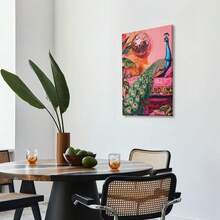 1Pc Wooden Frame Canvas Painting,Interesting Peacock And Disco Ball Poster Plant Wall Art, 2D Flat Canvas Wall Art, Bedroom, Office, Living Room, Coffee Shop, Bar, Wall Decoration, Halloween, Christmas Gifts - 粉色 - 查看 6
