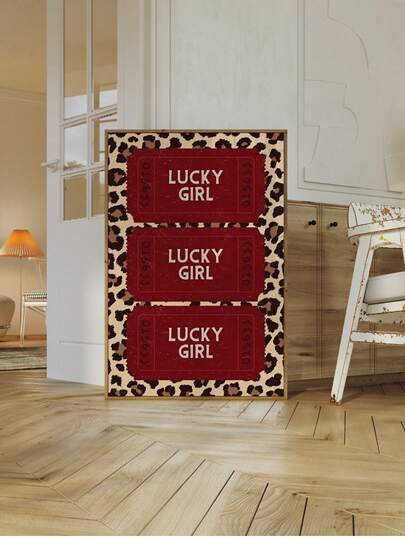 1pc Frameless Lucky Girl Ticket Print Wall Art Poster, Red Funky Leopard Poster With Y2K Aesthetic, Dorm Room Decor For College Apartment, Cute Teen Girl Wall Print, Vintage Style Bedroom Decor, Back To School Gift, Room Decor Bedroom, Funky Posters, Wall Prints, Unique Gift Idea