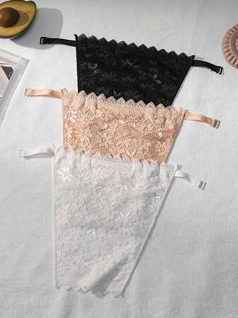 3pcs Women's Black & White Floral Lace Detachable Modular Bra Cover Camisole Collar