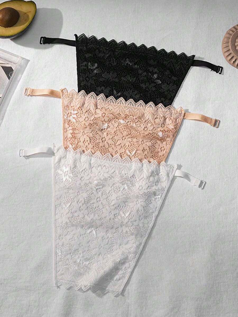 3pcs Women's Black & White Floral Lace Detachable Modular Bra Cover Camisole Collar - Multicolor - View 1