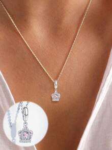1pc 925 Sterling Silver Crown Necklace, Inlaid With Diamonds And Cubic Zirconia Beads, Women's Necklace, Exquisite Anniversary Gift For Girlfriend