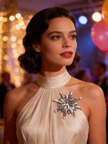 1pc Elegant Geometric Shaped Brooch, Floral Design Crystal Brooch, Suitable For Daily Wear, Scarf Clip, Party & Banquet Jewelry Decoration, An Ideal Gift Choice. - Silver - View 9