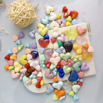 10 יחידות חרוזים בצורת לב מעורבים בצבעים שונים, אביזרי תכשיטים לעיצוב צמידים