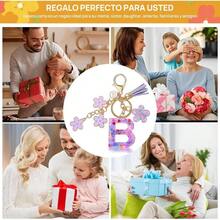 Llavero de Moda Letra Inicial, Llavero con Inicial de Resina, Dije para Bolso Mochilas, Regalo Personalizado para Mujer - Morado + B - Ver 7