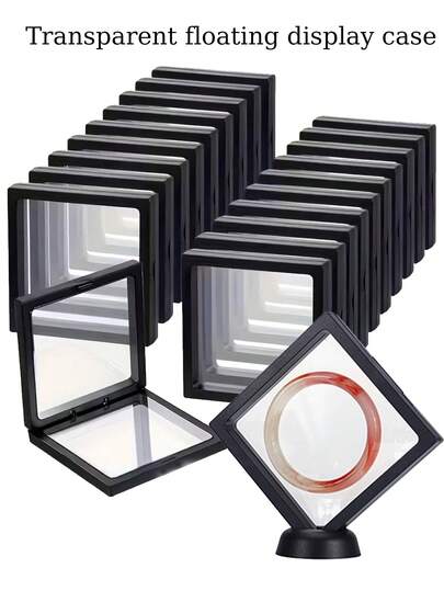 优雅的3D立体悬浮展示盒，采用弹性膜材料制成，防尘塑料首饰收纳盒，适用于项链、手链、戒指、硬币、耳环、胸针及其他饰品——适合零售和个人使用，现代风格，桌面摆放，带闭合装置，表面抛光，个人首饰展示 | 时尚展示盒 | 卡扣盒，首饰展示盒，首饰盒