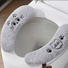 可爱猫咪毛绒加厚马桶坐垫/带把手桶垫 - 彩色 - 查看 11