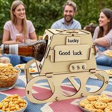 1pc Wooden Beer Holder Tank Shaped DIY Handmade Display Stand, Creative Desktop Decor, Kitchen Beverage Storage Rack - Multicolor - View 8