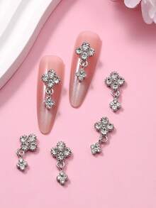 6pcs Flower Shaped Metal Nail Art Charms, Decorative Accessories For Professional Nail Styling Or Hobby, Great Gift Nails - Grey - View 3