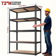 5-Tier Heavy Duty Shelving Unit 2000LBS Capacity - 72"W X 36"D X 16"H Industrial Storage Rack, Matte Black Garage Shelves - 72高 x 36寬 x 16 - 查看 3