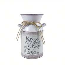 Vintage Iron And Hemp Rope Tie, Faded Purple Edging With "Bless Our Home" Blessing Slogan, Radiates A Gentle, Healing Ambiance. Can Be Used As A Vase For Dried Flowers Or A Storage Jar, Suitable For Light French, Cozy Decor In Entryways And On Desktops, Adds A Sense Of Ceremony To Home Furnishings. - Four Seasons Double-eared Pot 4 - View 13