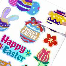 4张复活节卡通彩蛋装饰贴纸，图案为复活节彩蛋和兔子卡通人物。适用于文具、复活节贺卡、日记本、杯子、笔记本、计划本、剪贴簿、杂志、装饰贴纸、生日/节日礼物、复活节礼物、文具用品、剪贴簿用品、返校用品、复活节家居装饰。