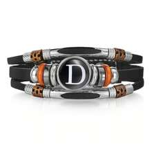 1pc Fashionable 26 English Letter Leather Bracelet, Handmade Adjustable Braided Bracelet For Men - Black - View 33